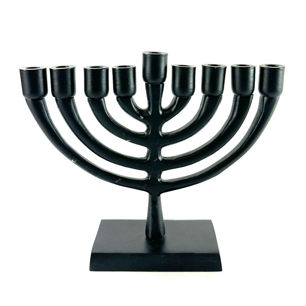 Black Metal Menorah 9 Branch Candle Holder Modern Hanukkah Judaica 7” Wide - Picture 3 of 6
